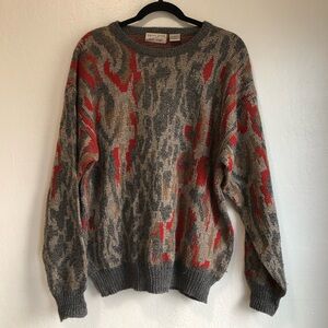 Vintage Patterned Sweater - Red and Gray men’s size large eclectic grandpa